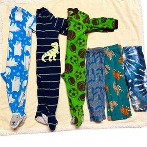 Bundle of 12 Month Cozy Pajamas- Footies, Pants (Appliqué Dinosaur, Sports,)
